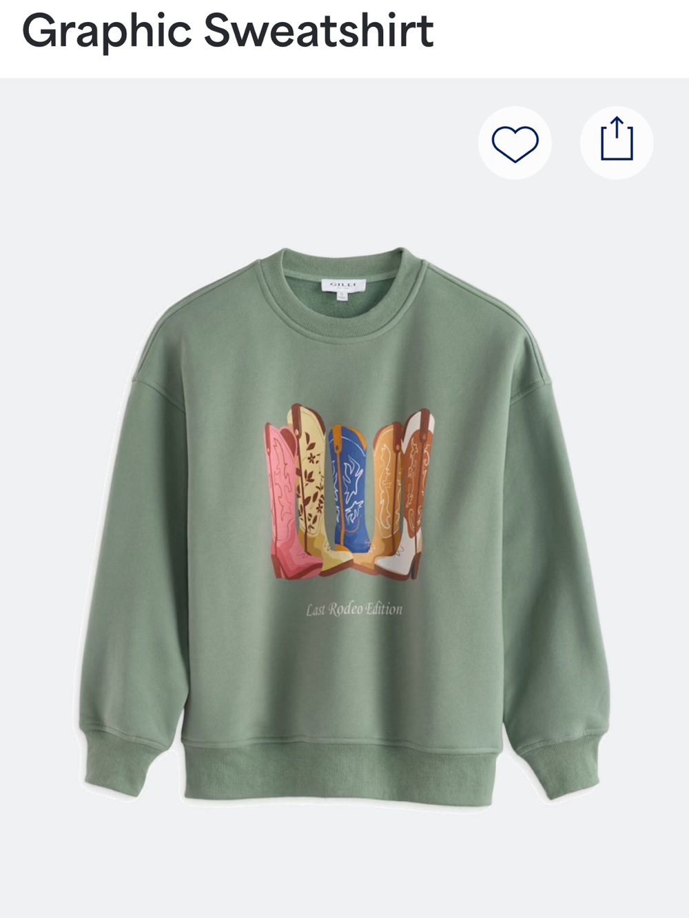 Gilli Sage Green Crewneck Sweatshirt with Colorful Boot Graphic - Picture 2 of 4